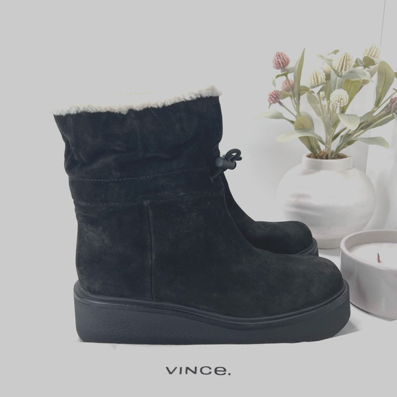 Vince Bellingham Platform Suede Shearling Snow Booties Black Women's 7M NWOB - Picture 3 of 9